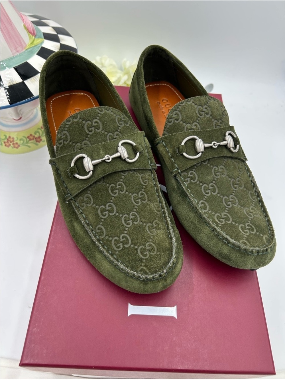 Men’s Gucci GG embossed suede driver loafer size 9 fits 9.5 US made in Italy